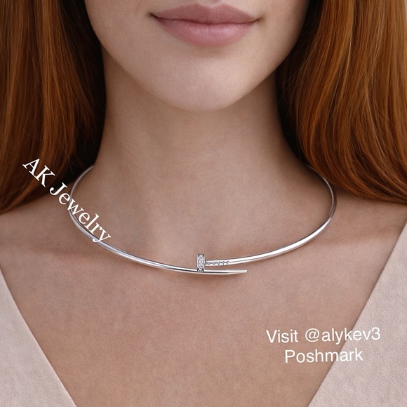 AK Jewelry Jewelry - 💎LUXURY PAVE NAIL Necklace White Gold Choker Gold Plated, Round Elegant Classy